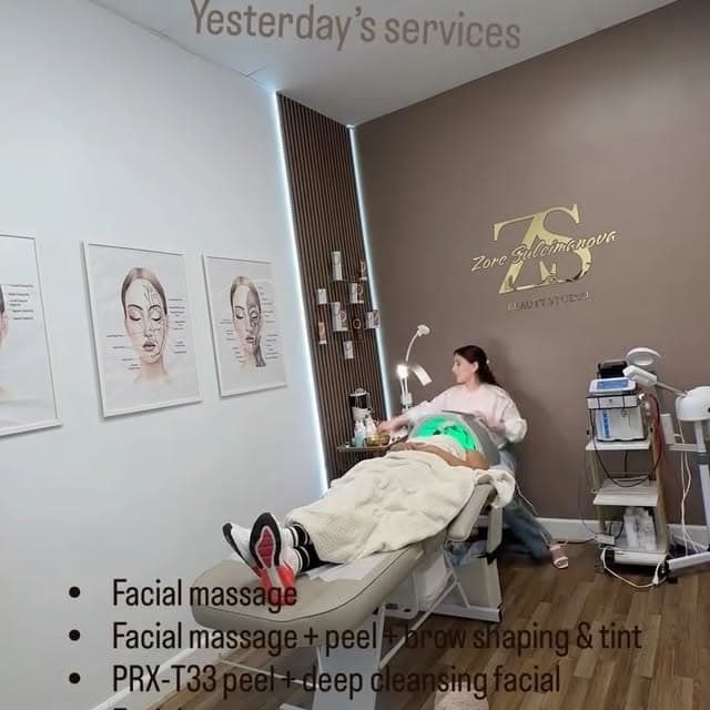 Yesterday’s services: • Facial massage • Facial massage + peel + brow shaping & tint • PRX-T33 peel + deep cleansing facial • Facial massage